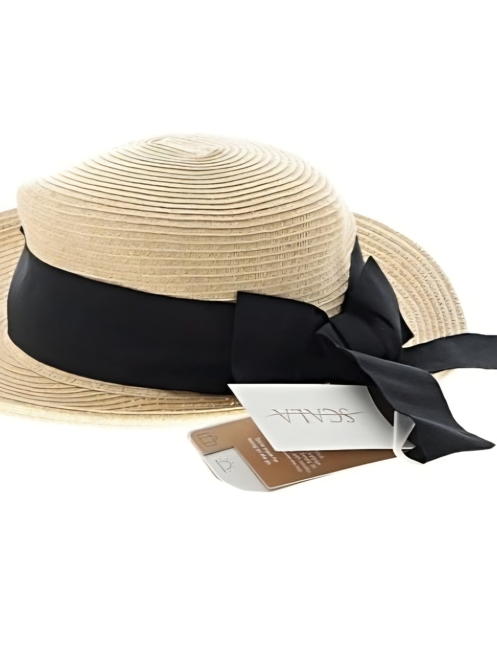 Scala Beige Straw Hat with Black Ribbon Bow